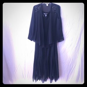 Black gown with handkerchief hem and sequin accent